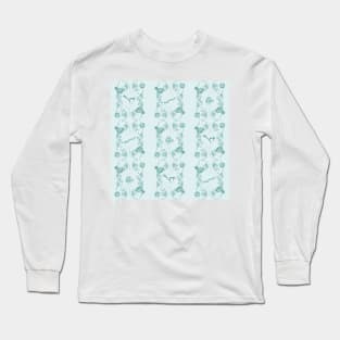 Modern checker with floral wreath and Scandinavian animals | blue monotone Long Sleeve T-Shirt